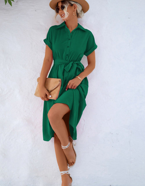 Load image into Gallery viewer, Buttoned Tie Waist Short Sleeve Dress
