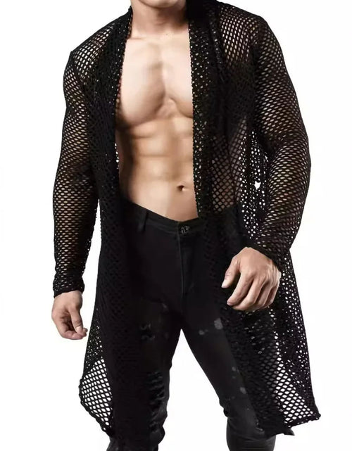 Load image into Gallery viewer, Men's Openwork Open Front Long Sleeve Cover-Up
