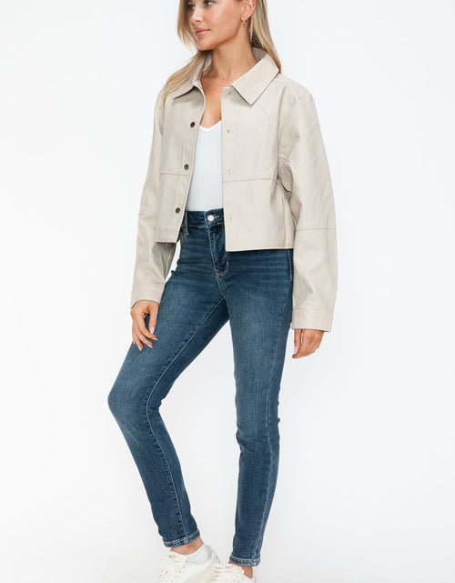 Load image into Gallery viewer, Snobbish Snap Down Long Sleeve PU Leather Jacket

