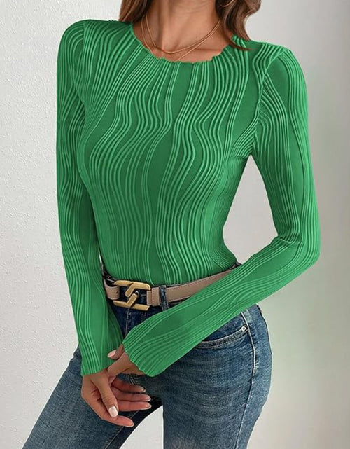 Load image into Gallery viewer, Textured Round Neck Long Sleeve Top
