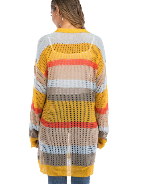 Load image into Gallery viewer, Color Block Openwork Long Sleeve Cardigan
