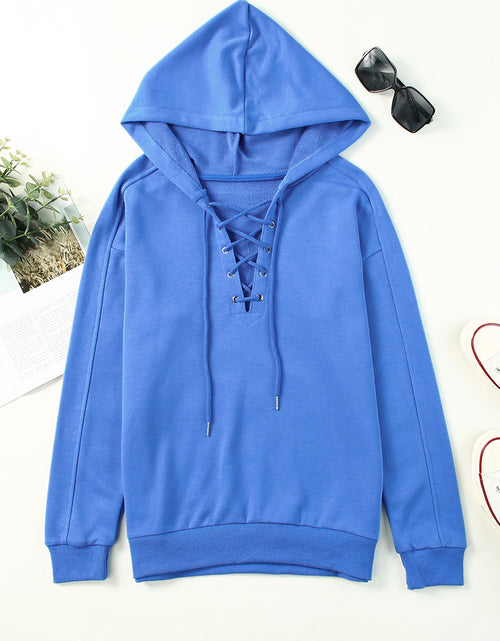 Load image into Gallery viewer, Lace-Up Dropped Shoulder Hoodie
