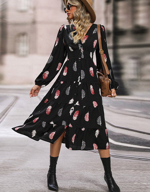 Load image into Gallery viewer, Perfee Printed V-Neck Slit Dress

