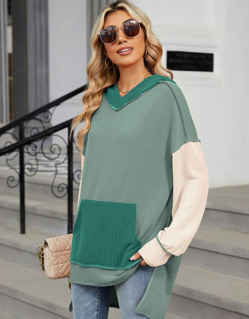 Load image into Gallery viewer, Double Take Contrast Hooded Long Sleeve Top

