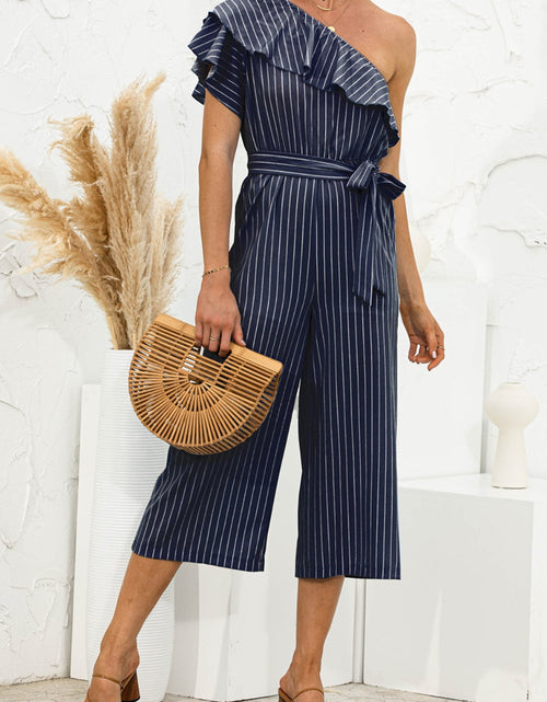 Load image into Gallery viewer, Ruffled Single Shoulder Tie Waist Jumpsuit

