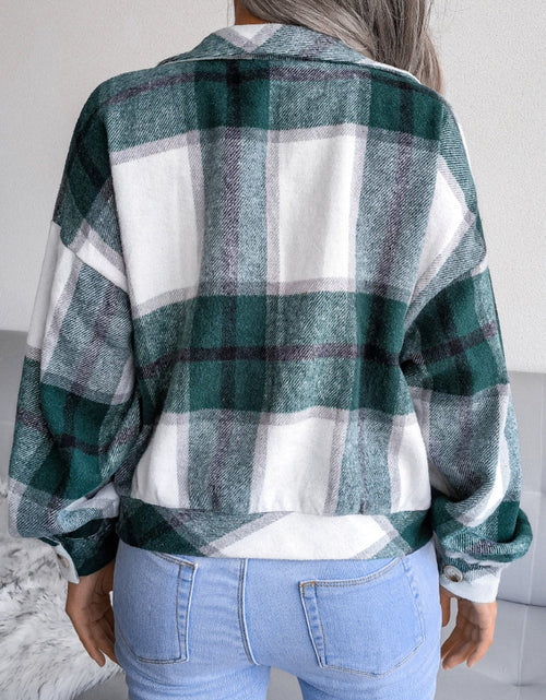 Load image into Gallery viewer, Plaid Collared Neck Long Sleeve Jacket
