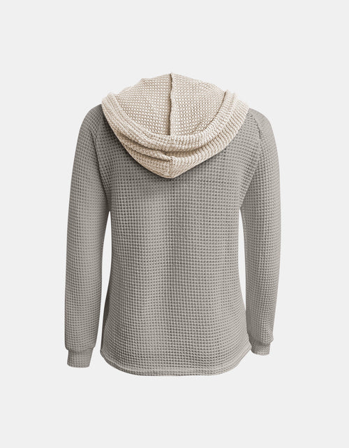Load image into Gallery viewer, Full Size Waffle-Knit Contrast Long Sleeve Hoodie
