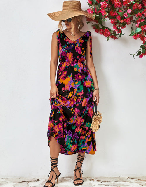 Load image into Gallery viewer, Multicolored V-Neck Backless Midi Dress
