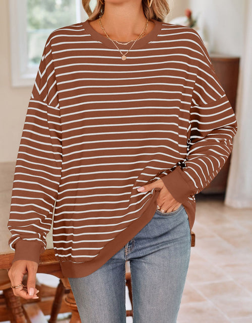 Load image into Gallery viewer, Lovelet Striped Round Neck Long Sleeve Sweatshirt
