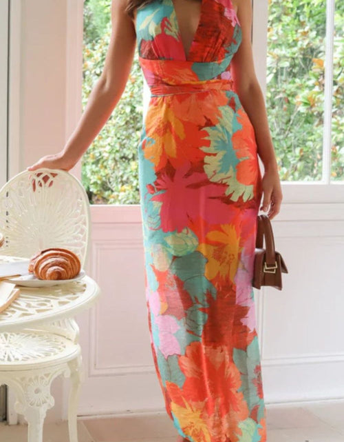 Load image into Gallery viewer, Split Crisscross Back Printed Plunge Maxi Dress
