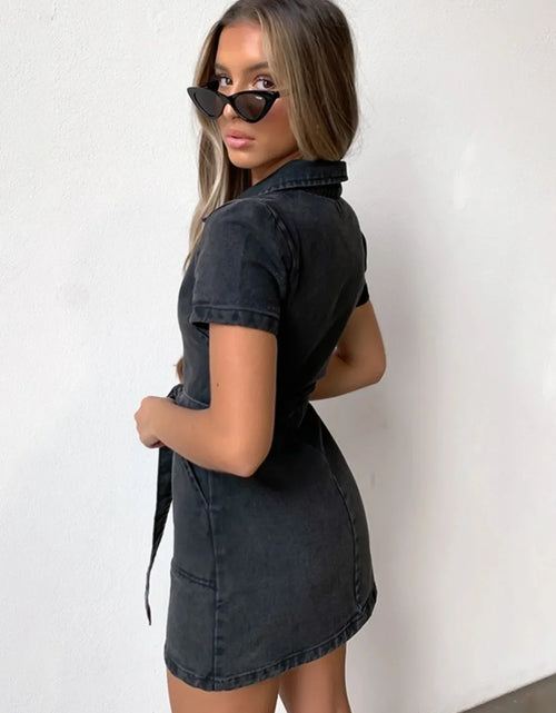 Load image into Gallery viewer, Full Size Zip Front Short Sleeve Denim Dress Plus Size
