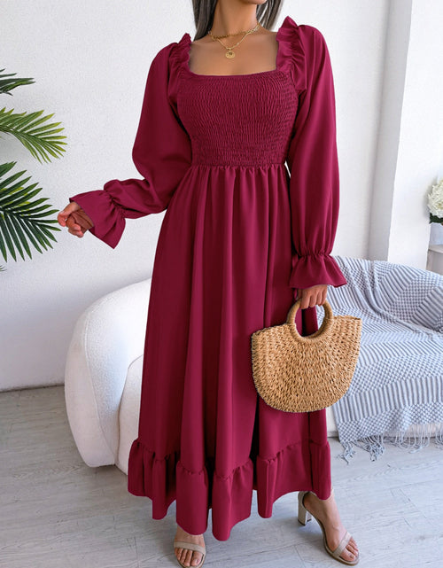 Load image into Gallery viewer, Smocked Square Neck Flounce Sleeve Dress
