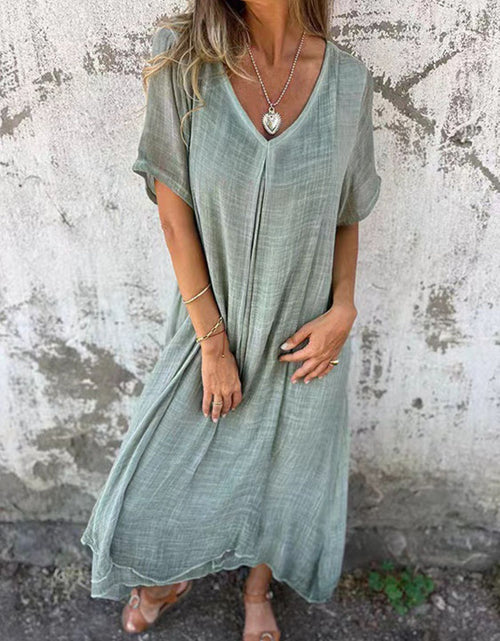 Load image into Gallery viewer, Full Size V-Neck Short Sleeve Midi Dress Plus Size
