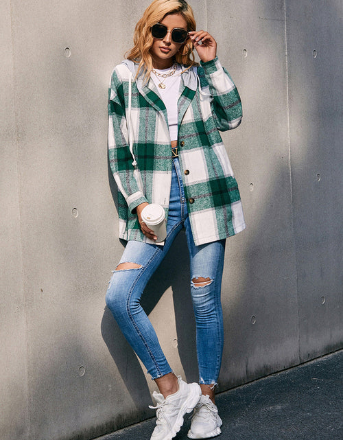Load image into Gallery viewer, Ivy Lane Plaid Dropped Shoulder Hooded Jacket

