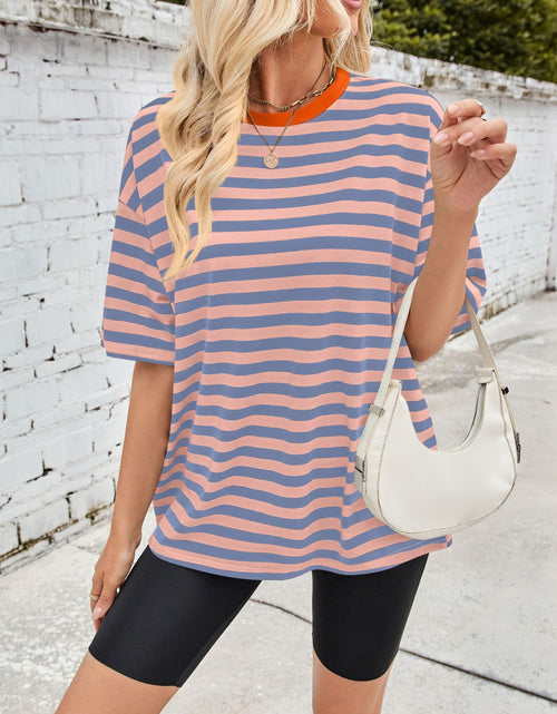 Load image into Gallery viewer, Lovelet Striped Round Neck Half Sleeve T-Shirt
