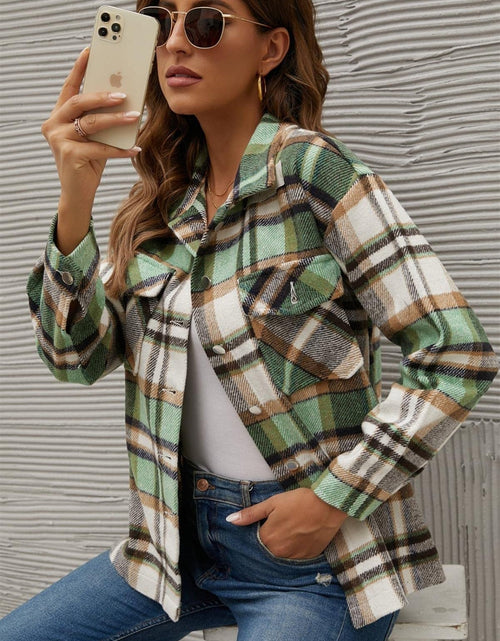 Load image into Gallery viewer, Plaid Collared Neck Long Sleeve Jacket
