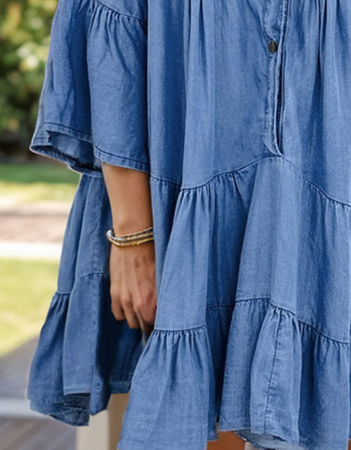 Load image into Gallery viewer, Notched Flare Sleeve Denim Dress
