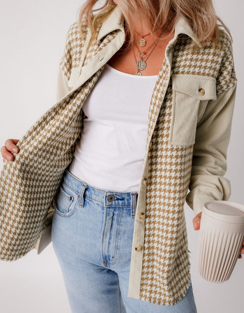 Load image into Gallery viewer, Houndstooth Button Up Long Sleeve Jacket
