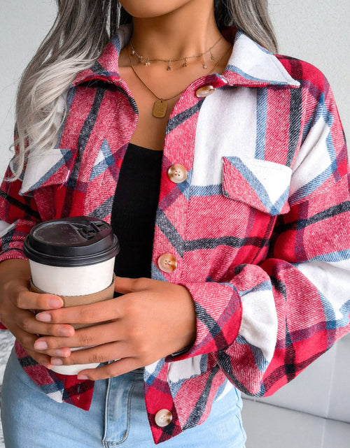 Load image into Gallery viewer, Plaid Collared Neck Long Sleeve Jacket
