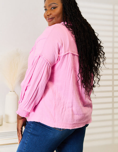 Load image into Gallery viewer, Double Take Exposed Seam Buttoned Notched Neck Blouse
