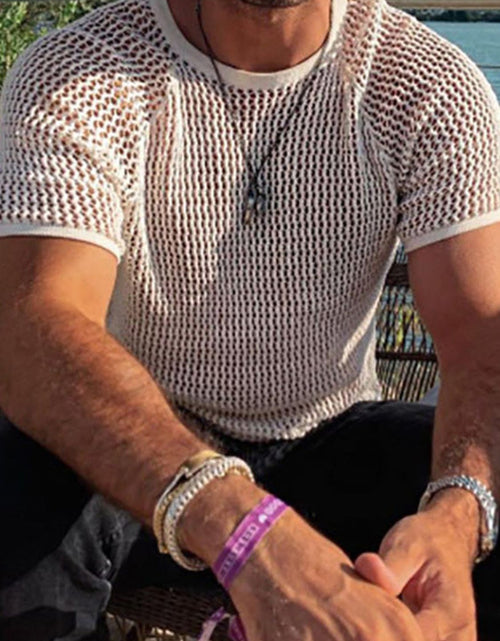 Load image into Gallery viewer, Men's Openwork Round Neck Short Sleeve T-Shirt
