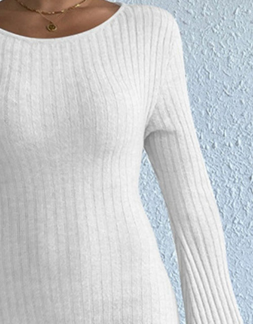 Load image into Gallery viewer, Backless Round Neck Long Sleeve Sweater Dress

