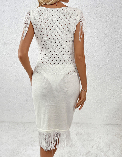 Load image into Gallery viewer, Fringe Openwork Boat Neck Knit Dress
