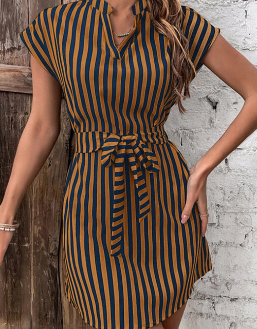 Load image into Gallery viewer, Tied Striped Cap Sleeve Mini Dress
