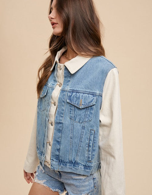 Load image into Gallery viewer, Annie Wear Collared Neck Double Placket Denim Jacket
