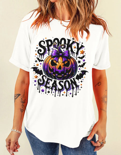Load image into Gallery viewer, Full Size Jack-O'-Lantern Graphic Round Neck Short Sleeve T-Shirt
