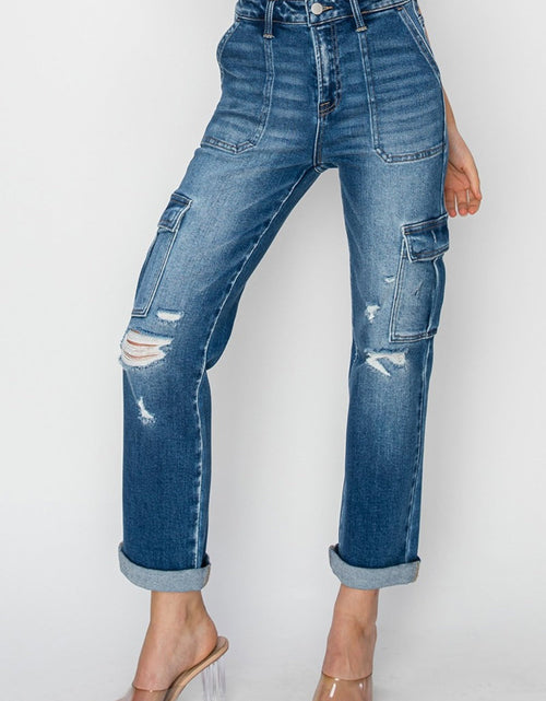 Load image into Gallery viewer, RISEN Full Size High Rise Cargo Ankle Roll Up Straight Jeans
