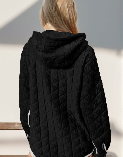 Load image into Gallery viewer, Double Take Contrast Trim Long Sleeve Half Snap Texture Hoodie with Pocket
