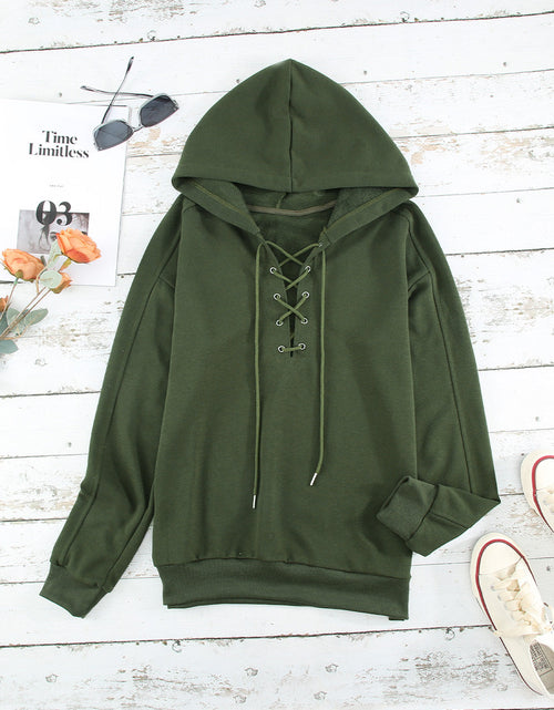 Load image into Gallery viewer, Lace-Up Dropped Shoulder Hoodie
