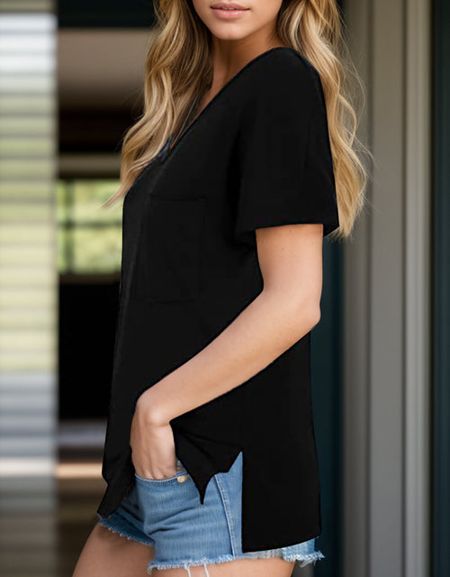Load image into Gallery viewer, Pocketed Heathered V-Neck Short Sleeve T-Shirt
