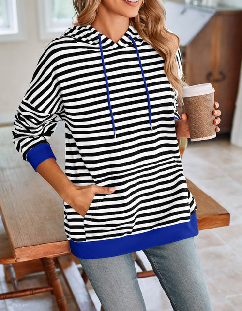 Load image into Gallery viewer, Lovelet Drawstring Striped Long Sleeve Hoodie
