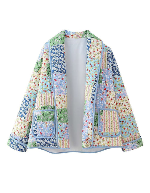 Load image into Gallery viewer, Printed Patchwork Open Front Cardigan with Pockets
