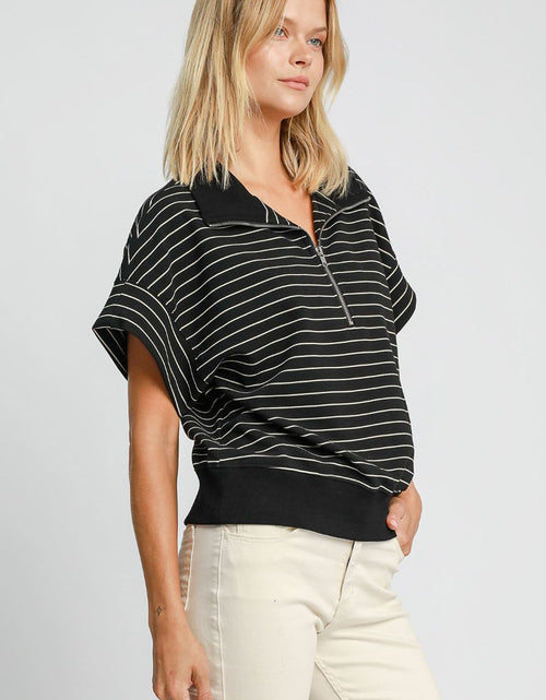 Load image into Gallery viewer, Umgee Striped Half Zip Short Sleeve Sweatshirt
