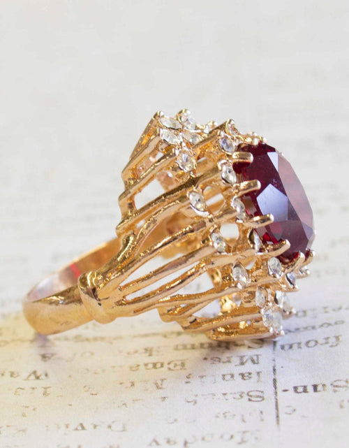 Load image into Gallery viewer, Vintage Women's Austrian Crystal Cocktail Ring 18k Gold Electroplated Birthstone Ring for Women by PVD Vintage Jewelry
