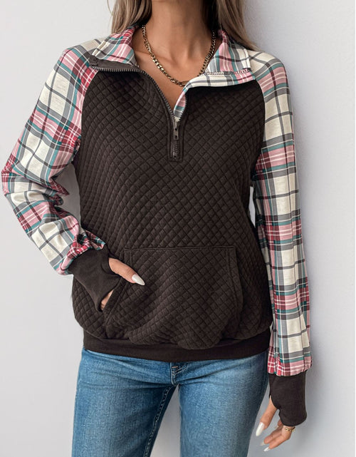 Load image into Gallery viewer, Perfee Plaid Half Zip Long Sleeve Sweatshirt
