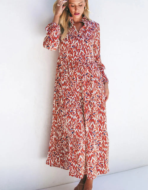 Load image into Gallery viewer, Printed Notched Long Sleeve Dress
