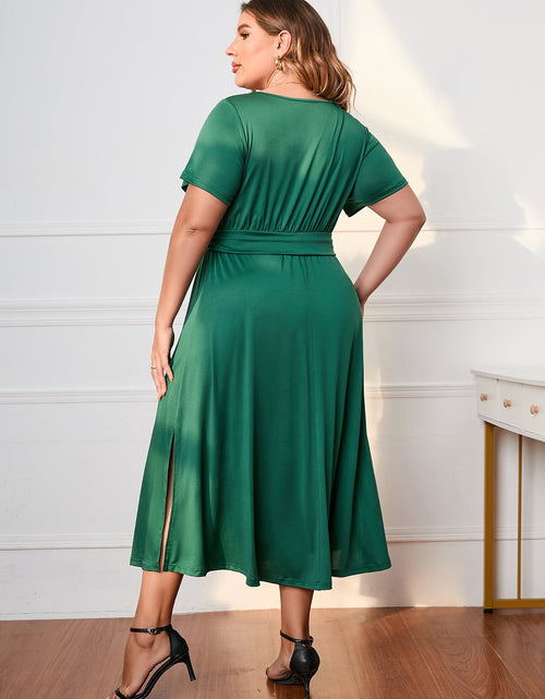 Load image into Gallery viewer, Honey Plus Size Short Sleeve Surplice Neck Midi Dress
