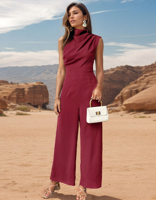 Load image into Gallery viewer, Perfee Ruched Mock Neck Sleeveless Jumpsuit
