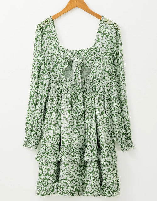Load image into Gallery viewer, Ruffle Hem Floral Square Neck Long Sleeve Dress
