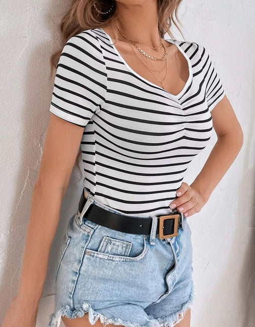 Load image into Gallery viewer, Striped V-Neck Short Sleeve T-Shirt
