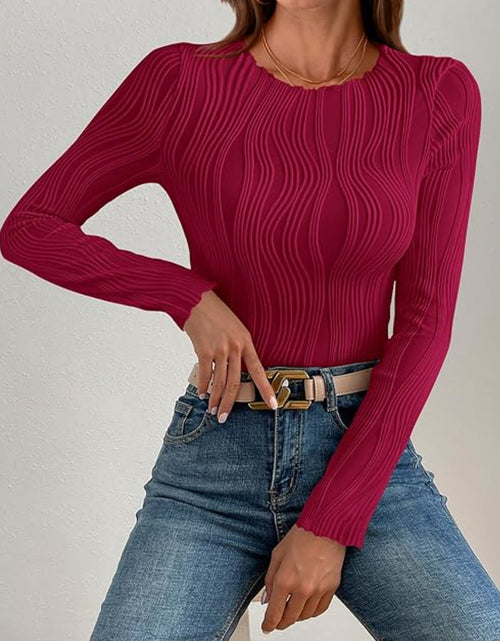 Load image into Gallery viewer, Textured Round Neck Long Sleeve Top
