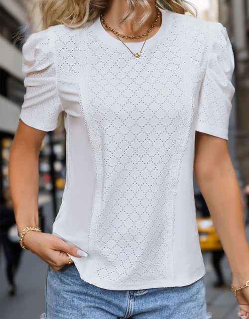 Load image into Gallery viewer, Perfee Eyelet Round Neck Short Sleeve T-Shirt
