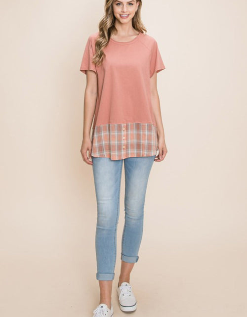 Load image into Gallery viewer, Cotton Bleu by Nu Lab Plaid Contrast Short Sleeve T-Shirt
