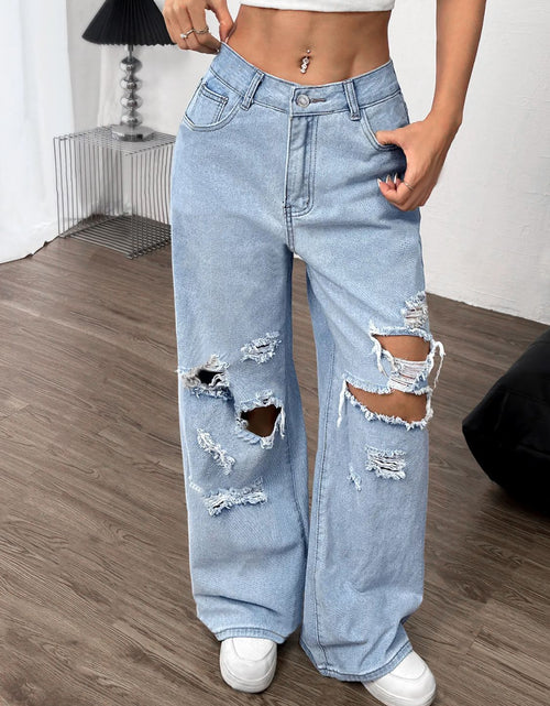 Load image into Gallery viewer, Distressed Wide Leg Jeans with Pockets
