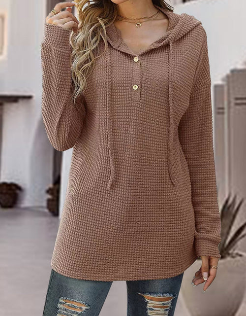 Load image into Gallery viewer, Half Button Up Drawstring Hoodie
