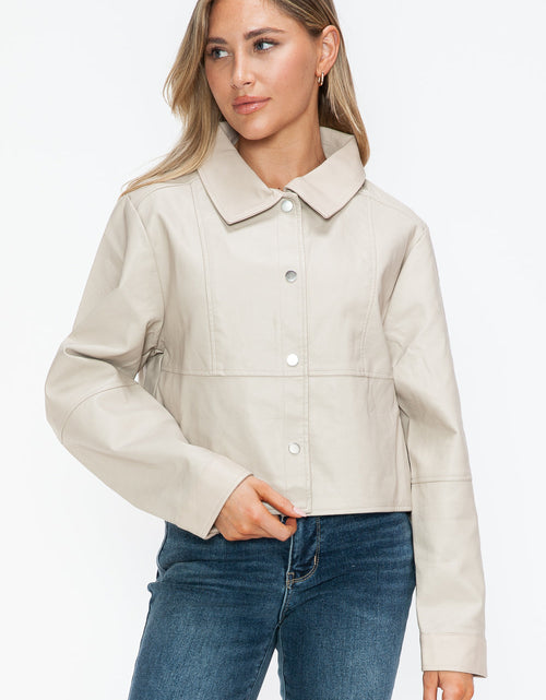 Load image into Gallery viewer, Snobbish Snap Down Long Sleeve PU Leather Jacket
